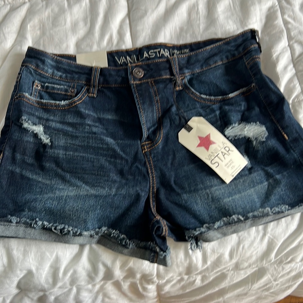Jeans shorts, size 11, dark wash, distressing is minor, Vanilla Star